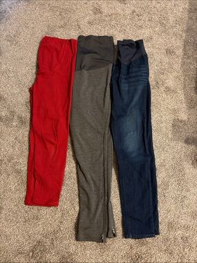 Maternity Pant Bundle Red, Gray & Navy Jeans M